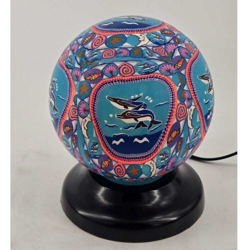 Vtg 90s Hand Painted Round Table Aquarium Light Lamp Indie Hippie Boho Nautical - Picture 2 of 13
